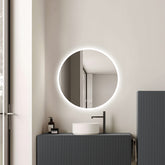 Oglinda LED 60×60 cm, Senzor Miscare Premium – 3 Tipuri de Lumina, Dimabila, Ceas & Temperatura, Dezaburire