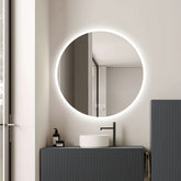 Oglinda LED 80×80 cm, Senzor Miscare Premium – 3 Tipuri de Lumina, Dimabila, Ceas & Temperatura, Dezaburire