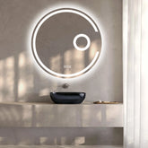 Oglinda LED 70×70 cm cu Lupa Cosmetica, Senzor Miscare Premium pentru 3 Tipuri de Lumina, Dimabila, Ceas & Temperatura, Dezaburire