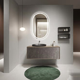 Oglinda LED 50×80 cm Ovala, Senzor Miscare Premium – 3 Tipuri de Lumina, Dimabila, Ceas & Temperatura, Dezaburire