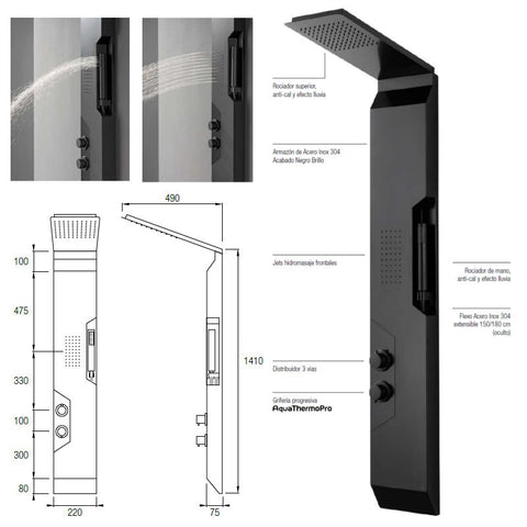 Panel de Dus Shark cu Efect de Ploaie si Jeturi cu Masaj, Negru