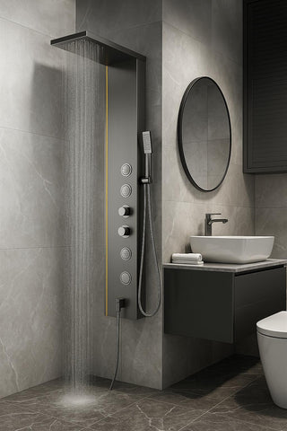 Panel de Dus cu Efect de Ploaie si Jeturi cu Masaj, LED Incorporat, Crom Periat