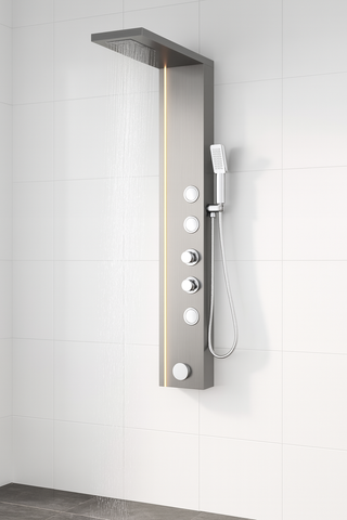 Panel de Dus cu Efect de Ploaie si Jeturi cu Masaj, LED Incorporat, Crom Periat