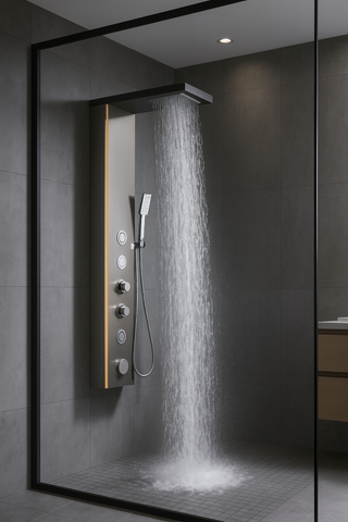 Panel de Dus cu Efect de Ploaie si Jeturi cu Masaj, LED Incorporat, Crom Periat