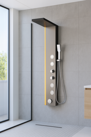 Panel de Dus cu Efect de Ploaie si Jeturi cu Masaj, LED Incorporat, Crom Periat