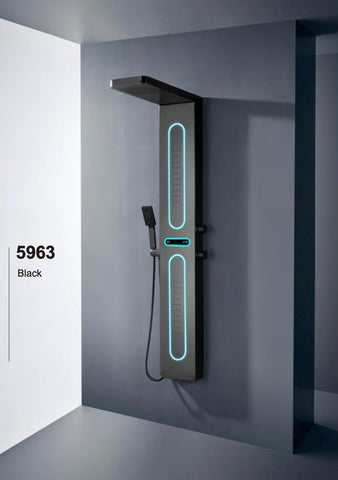 Panel de Dus cu Efect de Ploaie si Jeturi cu Masaj, Display si LED Incorporat, Negru Mat
