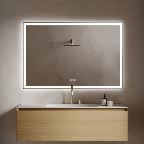 Oglinda LED 120×80 cm Dreptunghiulara, Senzor Miscare Premium – 3 Tipuri de Lumina, Dimabila, Ceas & Temperatura, Dezaburire