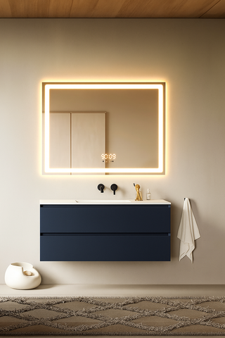 Oglinda LED 80×60 cm Dreptunghiulara, Senzor Miscare Premium – 3 Tipuri de Lumina, Dimabila, Ceas & Temperatura, Dezaburire