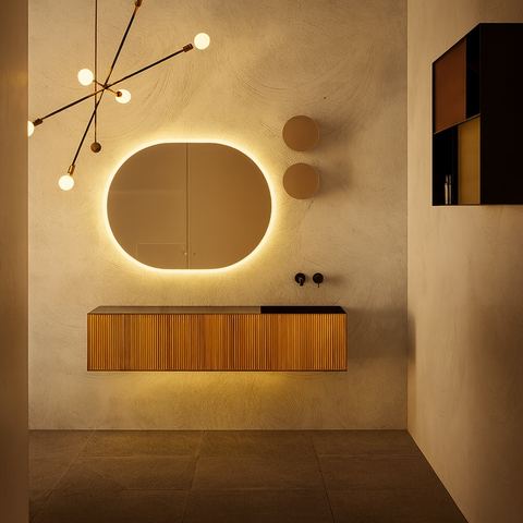 Oglinda LED 80×60 cm , Senzor Miscare Premium – 3 Tipuri de Lumina, Dimabila, Ceas & Temperatura, Dezaburire