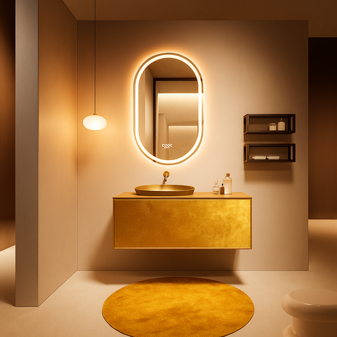 Oglinda LED 50×80 cm Ovala, Senzor Miscare Premium – 3 Tipuri de Lumina, Dimabila, Ceas & Temperatura, Dezaburire