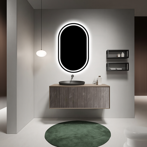 Oglinda LED 50×80 cm Ovala, Senzor Miscare Premium – 3 Tipuri de Lumina, Dimabila, Ceas & Temperatura, Dezaburire