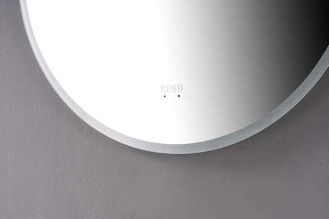 Oglinda LED 80×80 cm, Senzor Miscare Premium – 3 Tipuri de Lumina, Dimabila, Ceas & Temperatura, Dezaburire