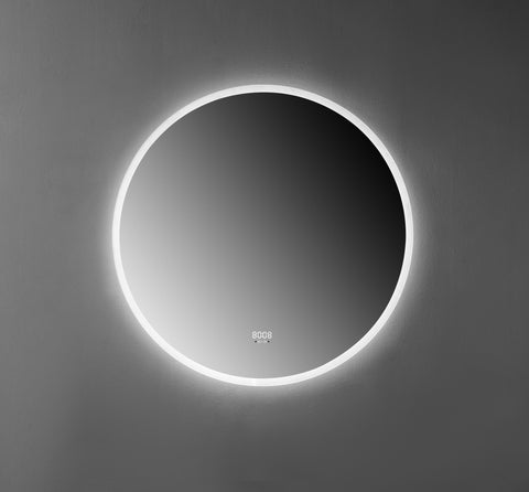 Oglinda LED 70×70 cm, Senzor Miscare Premium – 3 Tipuri de Lumina, Dimabila, Ceas & Temperatura, Dezaburire