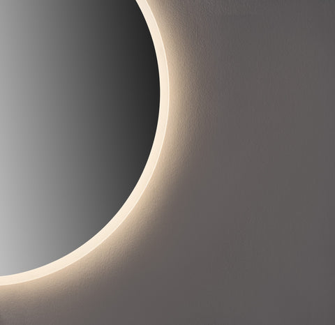 Oglinda LED 70×70 cm, Senzor Miscare Premium – 3 Tipuri de Lumina, Dimabila, Ceas & Temperatura, Dezaburire