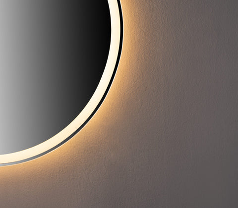 Oglinda LED 60×60 cm Rotunda, Senzor Miscare Premium pentru 3 Tipuri de Lumina, Dimabila, Ceas & Temperatura, Dezaburire