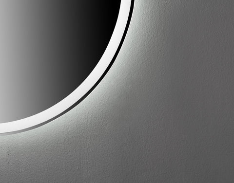 Oglinda LED 70×70 cm Rotunda, Senzor Miscare Premium pentru 3 Tipuri de Lumina, Dimabila, Ceas & Temperatura, Dezaburire