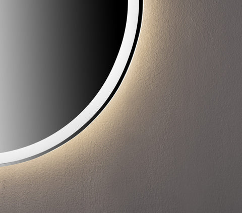 Oglinda LED 80×80 cm Rotunda, Senzor Miscare Premium pentru 3 Tipuri de Lumina, Dimabila, Ceas & Temperatura, Dezaburire