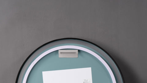 Oglinda LED 80×80 cm Rama Neagra, Senzor Miscare Premium – 3 Tipuri de Lumina, Dimabila, Ceas & Temperatura, Dezaburire