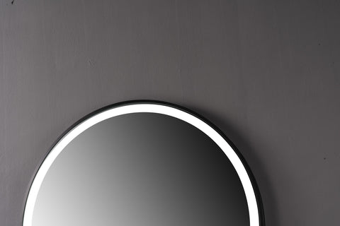 Oglinda LED 70×70 cm Rama Neagra, Senzor Miscare Premium – 3 Tipuri de Lumina, Dimabila, Ceas & Temperatura, Dezaburire