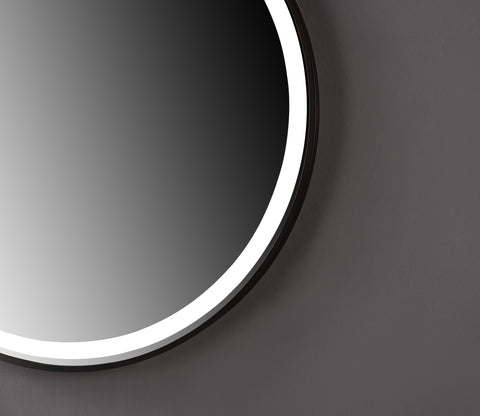 Oglinda LED 80×80 cm Rama Neagra, Senzor Miscare Premium – 3 Tipuri de Lumina, Dimabila, Ceas & Temperatura, Dezaburire