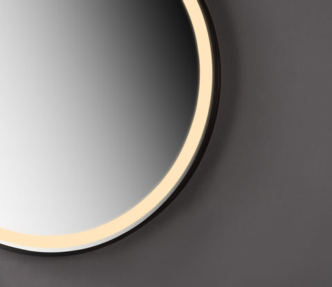 Oglinda LED 70×70 cm Rama Neagra, Senzor Miscare Premium – 3 Tipuri de Lumina, Dimabila, Ceas & Temperatura, Dezaburire