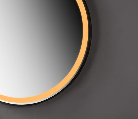 Oglinda LED 80×80 cm Rama Neagra, Senzor Miscare Premium – 3 Tipuri de Lumina, Dimabila, Ceas & Temperatura, Dezaburire