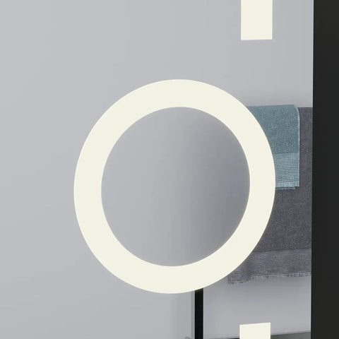 Oglinda LED 60×80 cm cu Lupa Cosmetica, Senzor Miscare Premium – 3 Tipuri de Lumina, Dimabila, Ceas & Temperatura, Dezaburire