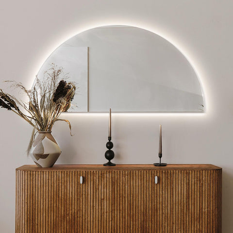 Oglinda LED Premium Model Half Moon 80×150 cm, Senzor de Miscare, 3 Tipuri de Lumină – Calda, Rece, Naturala