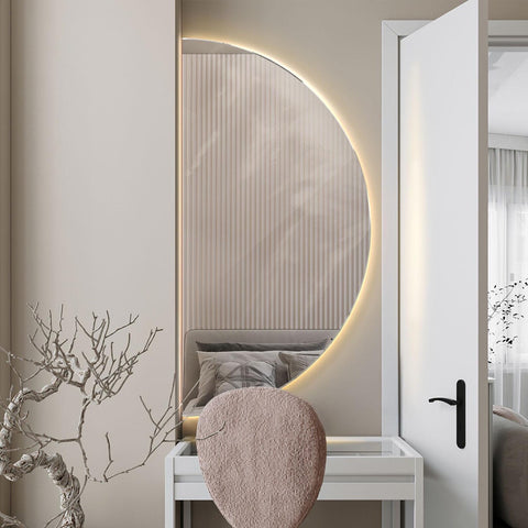 Oglinda LED Premium Model Half Moon 80×150 cm, Senzor de Miscare, 3 Tipuri de Lumină – Calda, Rece, Naturala