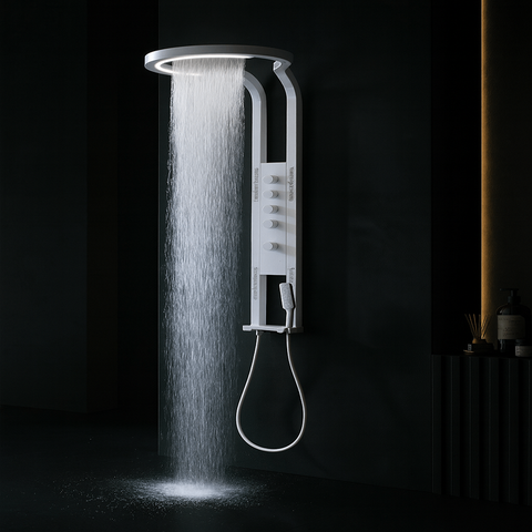 Panel de Dus Lux, Efect de Ploaie, 4 Functii Apa, Alb Mat