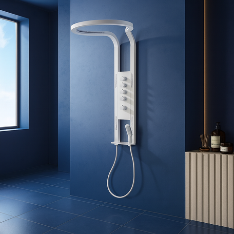 Panel de Dus Lux, Efect de Ploaie, 4 Functii Apa, Alb Mat