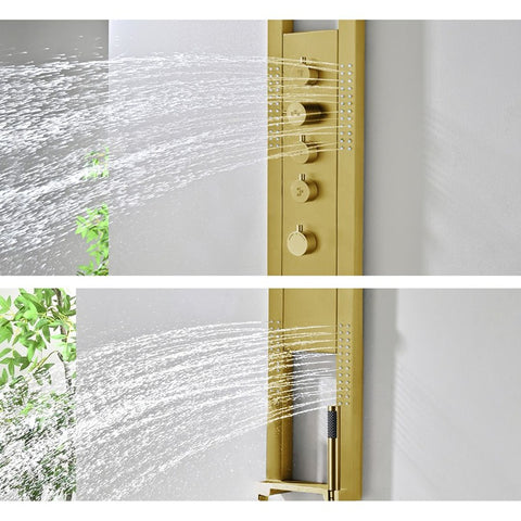 Panel de Dus Lux, Efect de Ploaie, 4 Functii Apa, Auriu Periat, LED