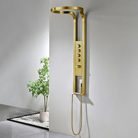 Panel de Dus Lux, Efect de Ploaie, 4 Functii Apa, Auriu Periat, LED