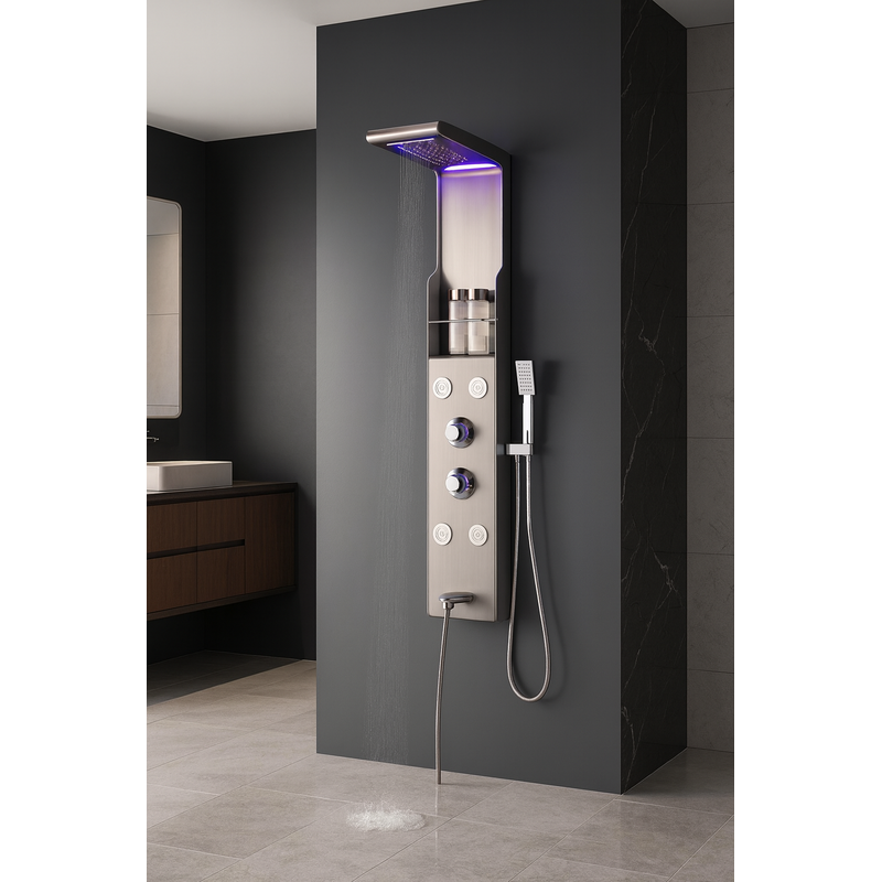 Panel de Dus Shark cu Efect de Ploaie si Jeturi cu Masaj, Alb Periat