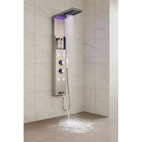 Panel de Dus Shark cu Efect de Ploaie si Jeturi cu Masaj, Alb Periat