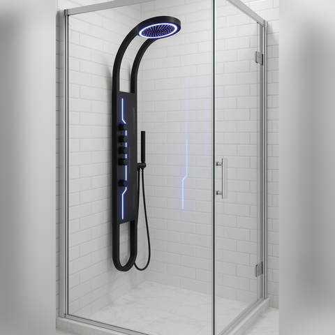Panel de Dus Shark cu Efect de Ploaie si Jeturi cu Masaj, Design Unic, LED Incorporat, Negru