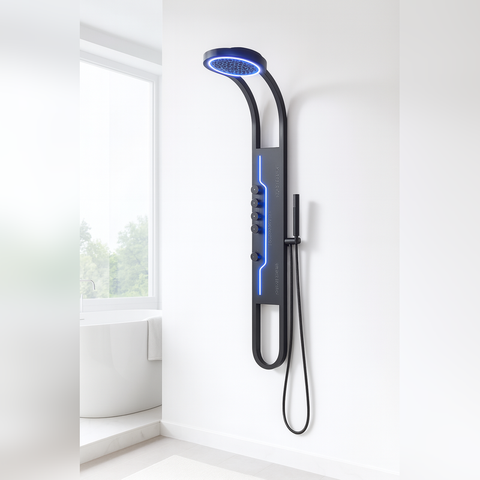 Panel de Dus Shark cu Efect de Ploaie si Jeturi cu Masaj, Design Unic, LED Incorporat, Negru