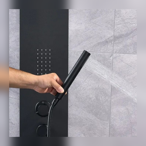 Panel de Dus Shark cu Efect de Ploaie si Jeturi cu Masaj, Negru Lucios