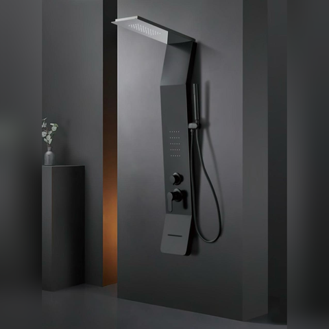 Panel de Dus Shark cu Efect de Ploaie si Jeturi cu Masaj, Negru Lucios