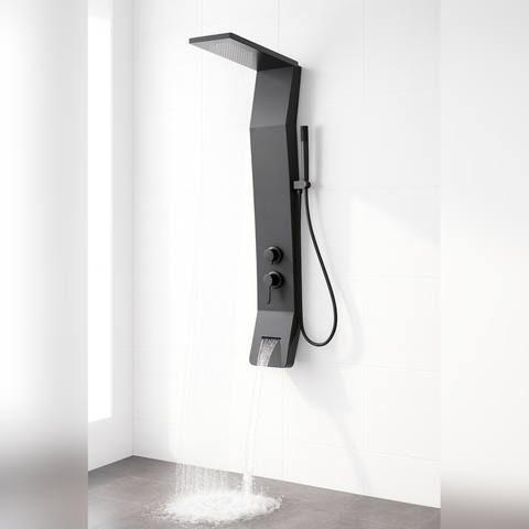 Panel de Dus Shark cu Efect de Ploaie si Jeturi cu Masaj, Negru Lucios