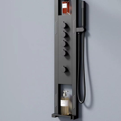 Panel de Dus Lux, Efect de Ploaie, 4 Functii Apa, Negru Mat