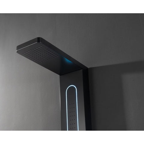 Panel de Dus cu Efect de Ploaie si Jeturi cu Masaj, Display si LED Incorporat, Negru Mat