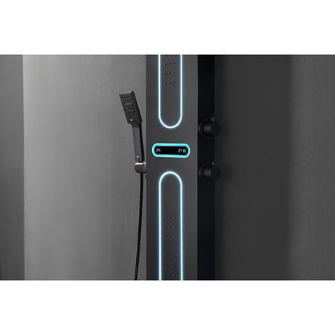 Panel de Dus cu Efect de Ploaie si Jeturi cu Masaj, Display si LED Incorporat, Negru Mat