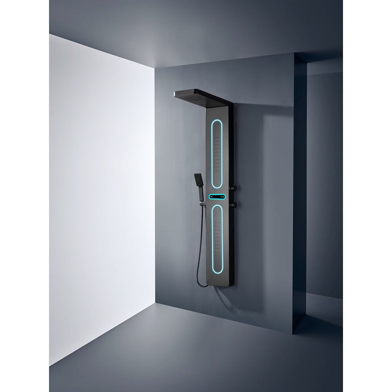 Panel de Dus cu Efect de Ploaie si Jeturi cu Masaj, Display si LED Incorporat, Negru Mat