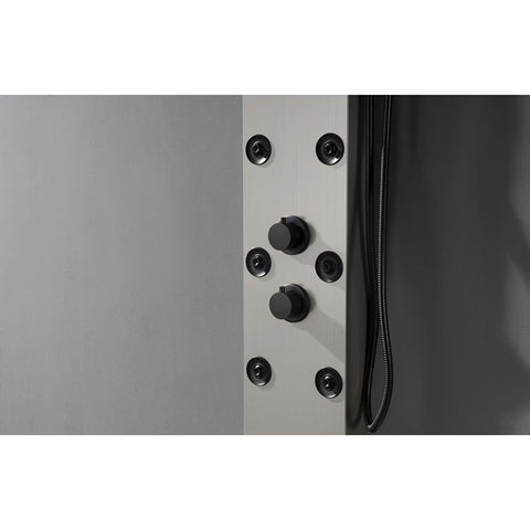 Panel de Dus cu Efect de Ploaie si Jeturi cu masaj, Oglinda LED Incorporata, Argintiu Periat