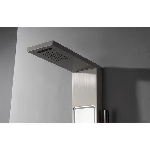 Panel de Dus cu Efect de Ploaie si Jeturi cu masaj, Oglinda LED Incorporata, Argintiu Periat