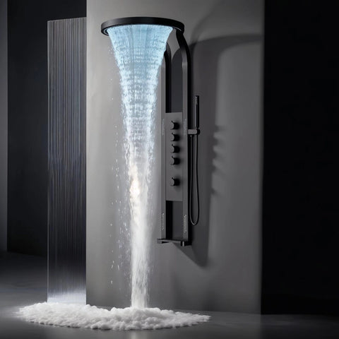 Panel de Dus Lux, Efect de Ploaie, 4 Functii Apa, Negru Mat