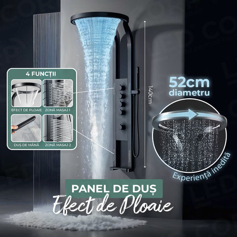 Panel de Dus Lux, Efect de Ploaie, 4 Functii Apa, Negru Mat