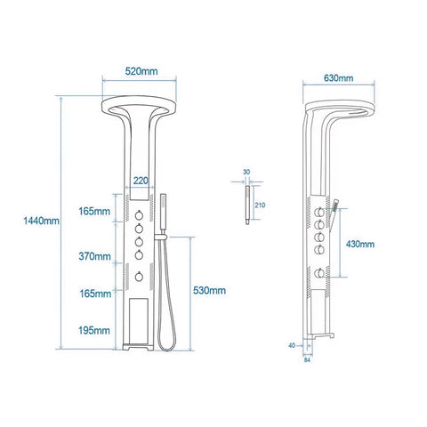 Panel de Dus Lux, Efect de Ploaie, 4 Functii Apa, Negru Mat