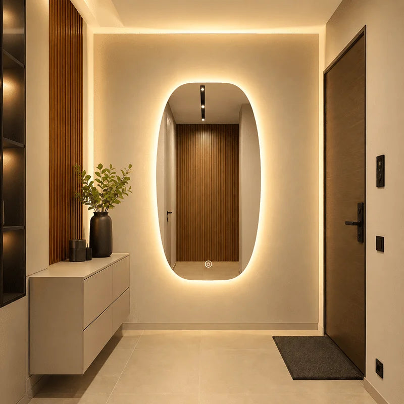 Oglindă LED Ovala Premium 60×90 cm, 3 Tipuri de Lumină – Calda, Rece, Neutra